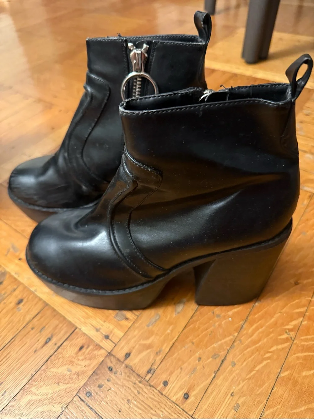 Current Mood Black Platform Block Heel Ankle Boots with Ring Zipper